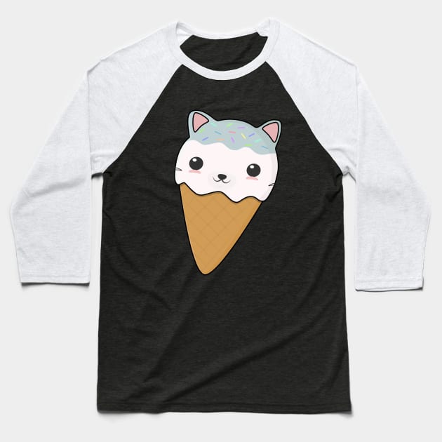 Cute Cat Ice Cream Cone T-Shirt Baseball T-Shirt by happinessinatee